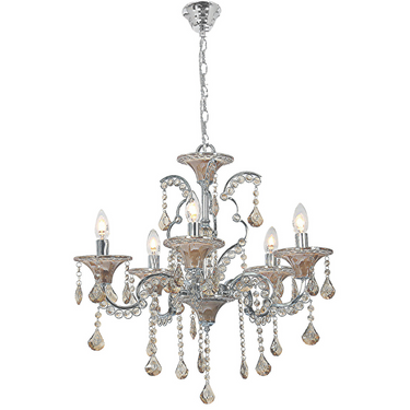 Polished Chrome Chandelier with Amber Acrylic Crystals